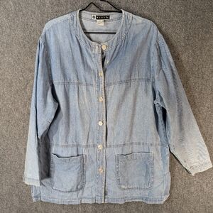VTG B BLAST Denim Button Shirt Long Sleeve Blouse Light Jean Long Sleeve Top